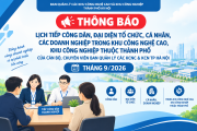 Thông báo Lịch tiếp công dân, đại diện tổ chức, cá nhân, các Doanh nghiệp trong khu công nghệ cao, khu công nghiệp thuộc Thành phố của cán bộ, chuyên viên Ban Quản lý các KCNC & KCN TP Hà Nội tháng 9/2026